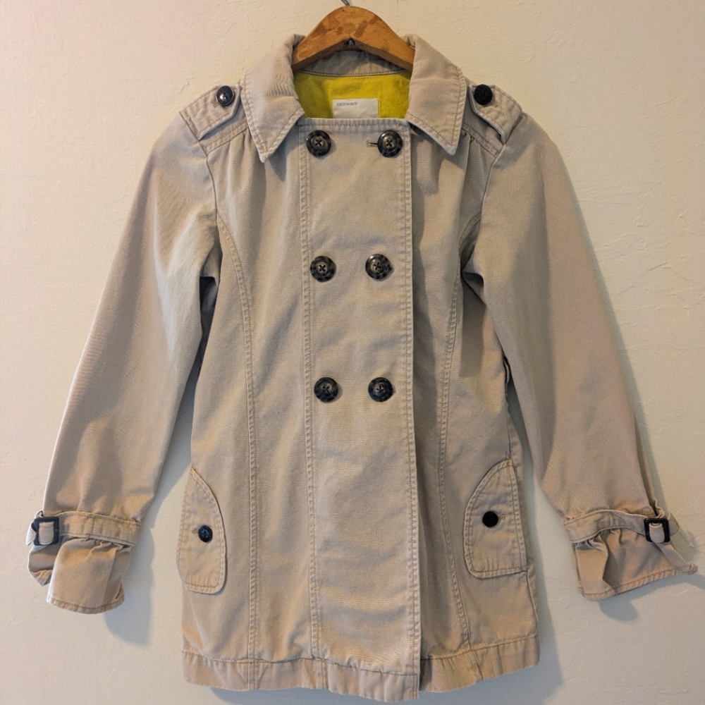 Old Navy Light Tan Trench Coat with Button Accents Girls Size XL